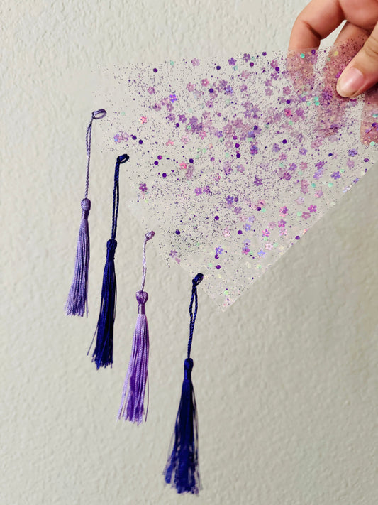 Clear Purple Floral Glitter Bookmark